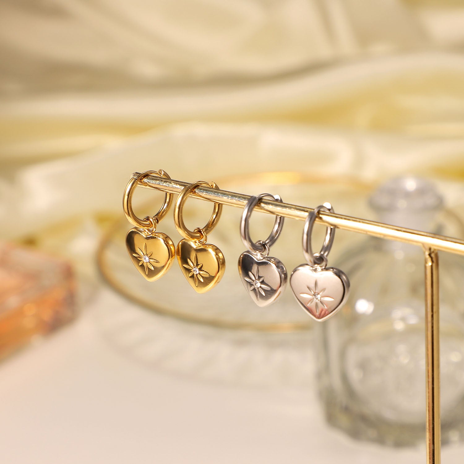 heart drop earrings in silver and 14k gold filled or plated Australia 