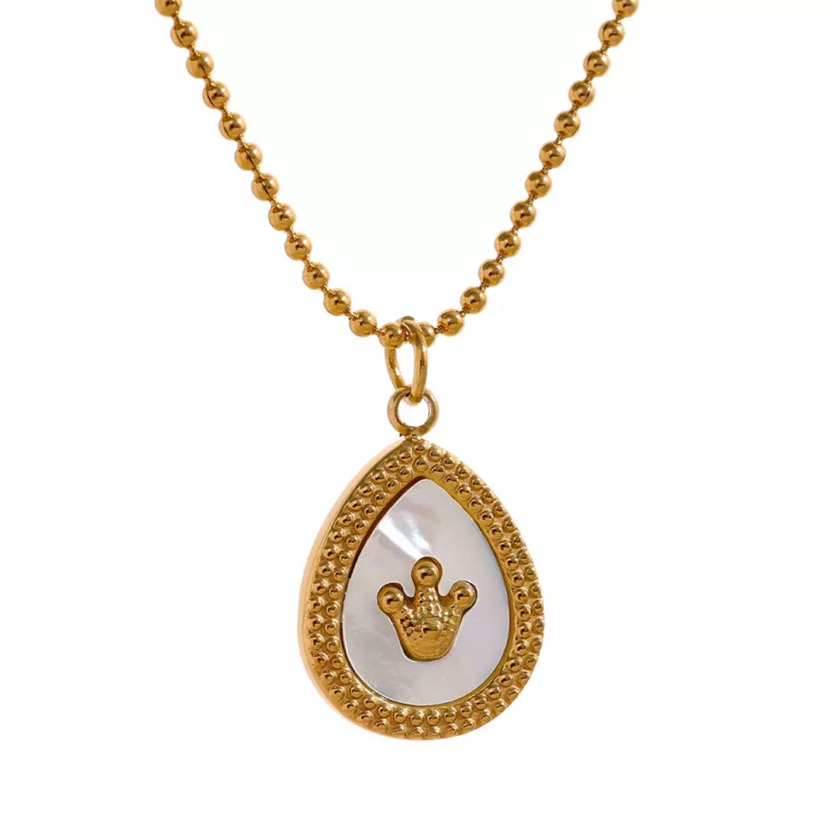 crown charm pendant necklace for women. This 18k solid gold necklace is water drop shaped, vintage, delicate and elegant. The jewelry can be worn everyday as it is waterproof and tarnish free.