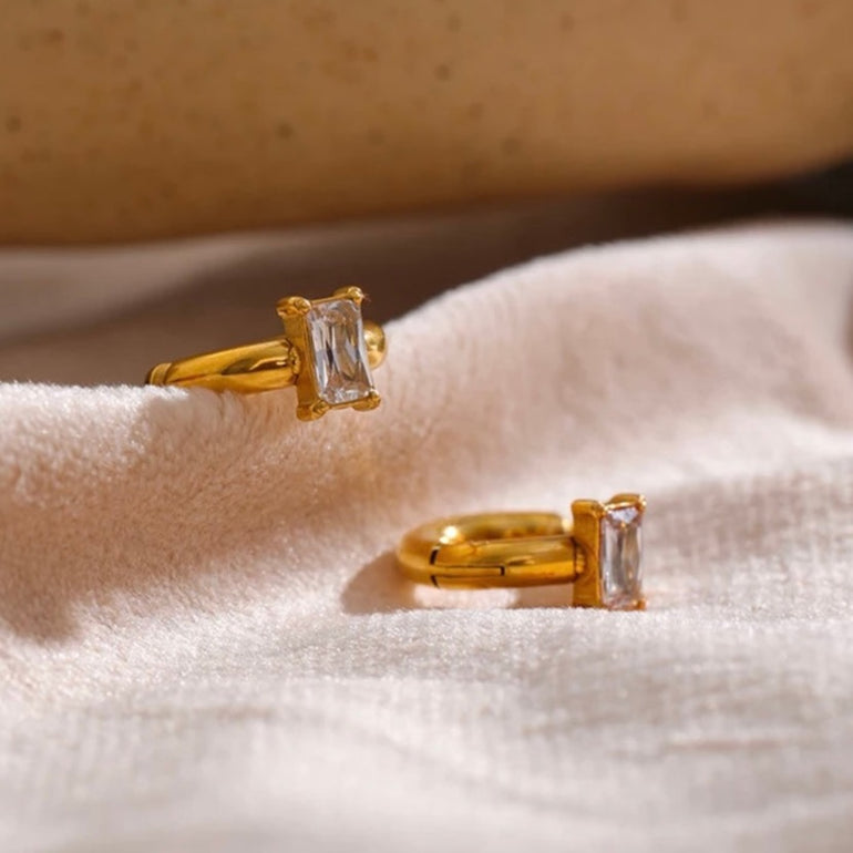 Waterproof Non Pierced Earrings 18K Gold for Women, CZ Stone Huggie Hoop Earrings, Dainty & Minimalist Gifts
