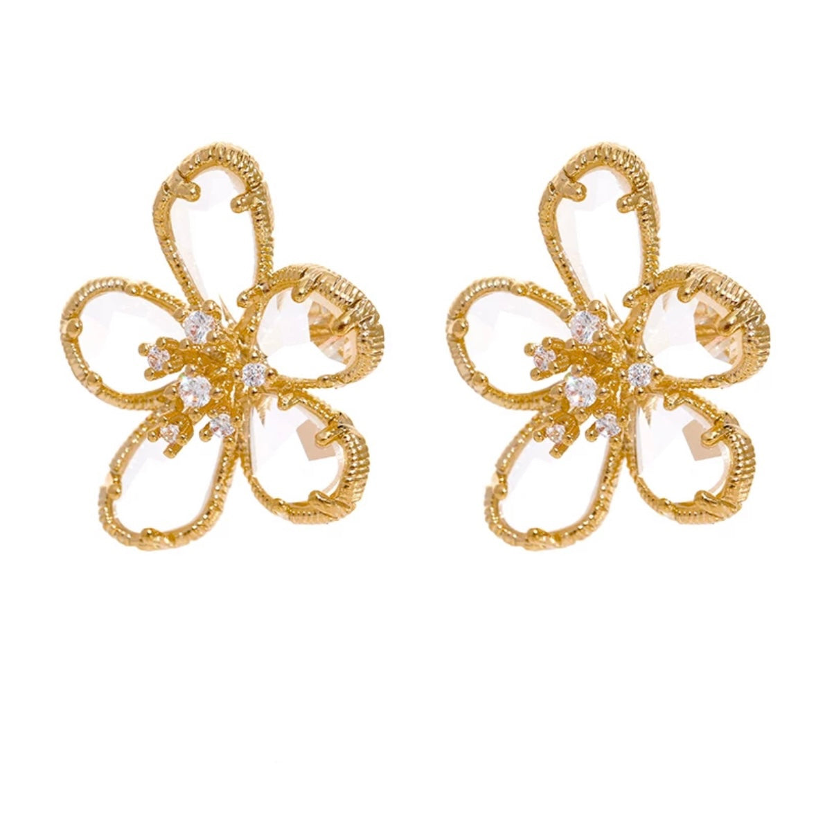Small golden flower stud earrings with delicate, minimalist design