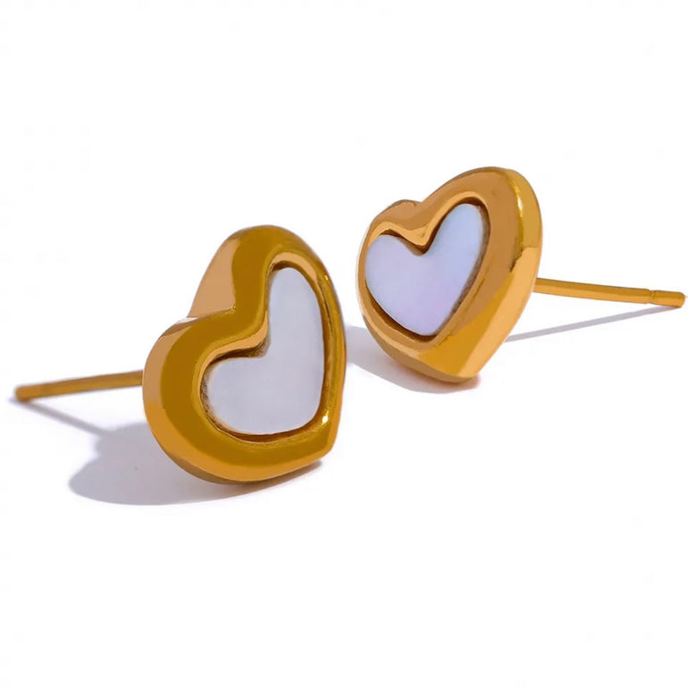Gold Heart Stud Earrings - Romantic, Delicate, Elegant, Timeless Gift for Valentine's Day, Love, Fashionable Jewelry for Stylish, Chic, Everyday Wear