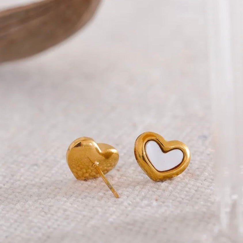 Gold Heart Stud Earrings - Romantic, Delicate, Elegant, Timeless Gift for Valentine's Day, Love, Fashionable Jewelry for Stylish, Chic, Everyday Wear