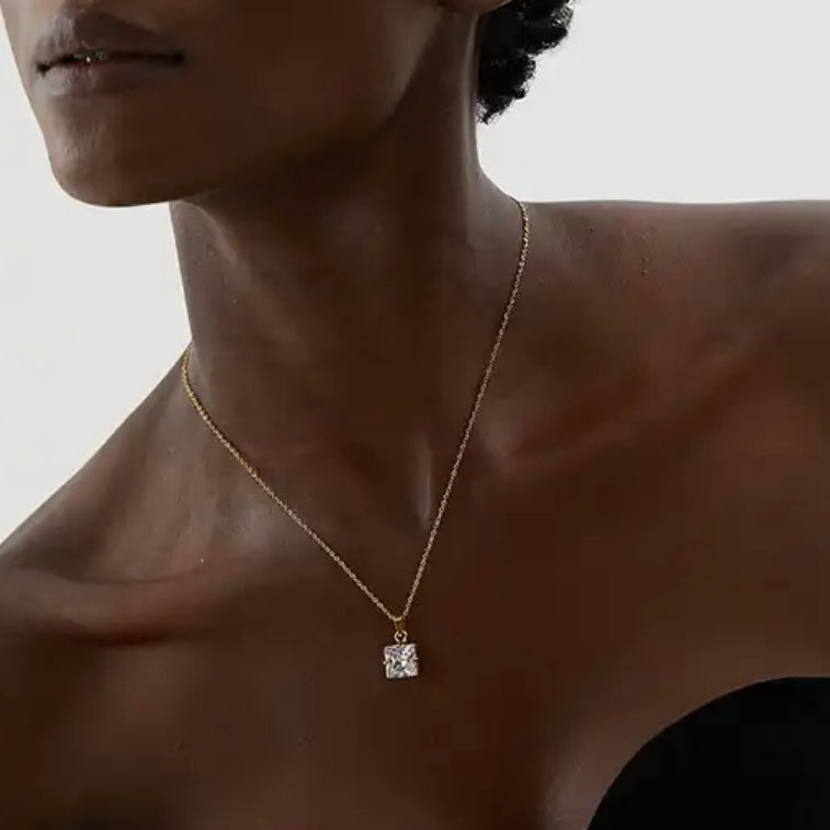 18k Gold Plated Diamante Pendant Necklace with a sophisticated and elegant design, perfect for any occasion and lasting for a long time due to its waterproof feature
