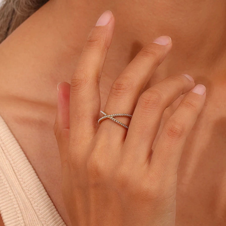 Dainty Pearl X-Shape Ring Band: Waterproof and Elegant Jewelry for Any Occasion