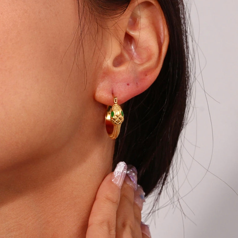 18k gold snake hoop earrings for women