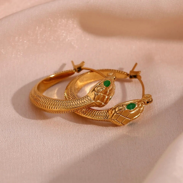 18k gold snake hoop earrings for women