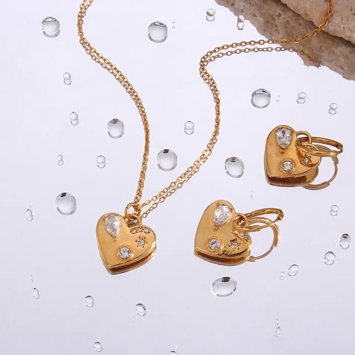 gold heart charm necklace and earrings set, Sydney australia 