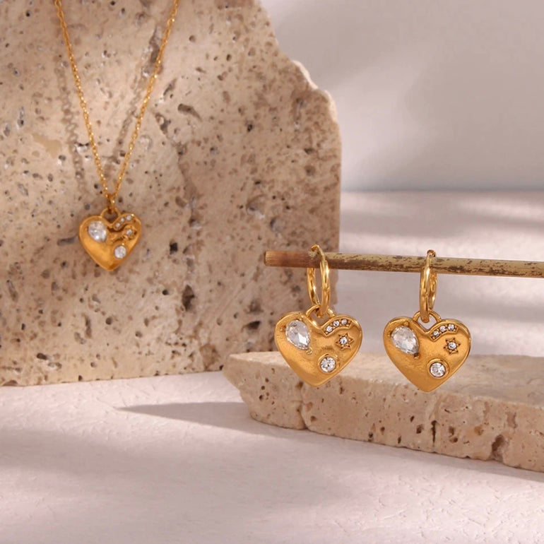 gold heart charm necklace and earrings set, Sydney australia 
