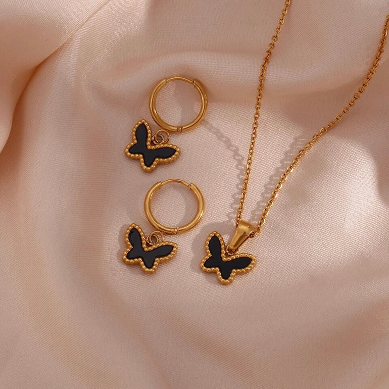 black butterfly earrings and necklace set, Sydney australia