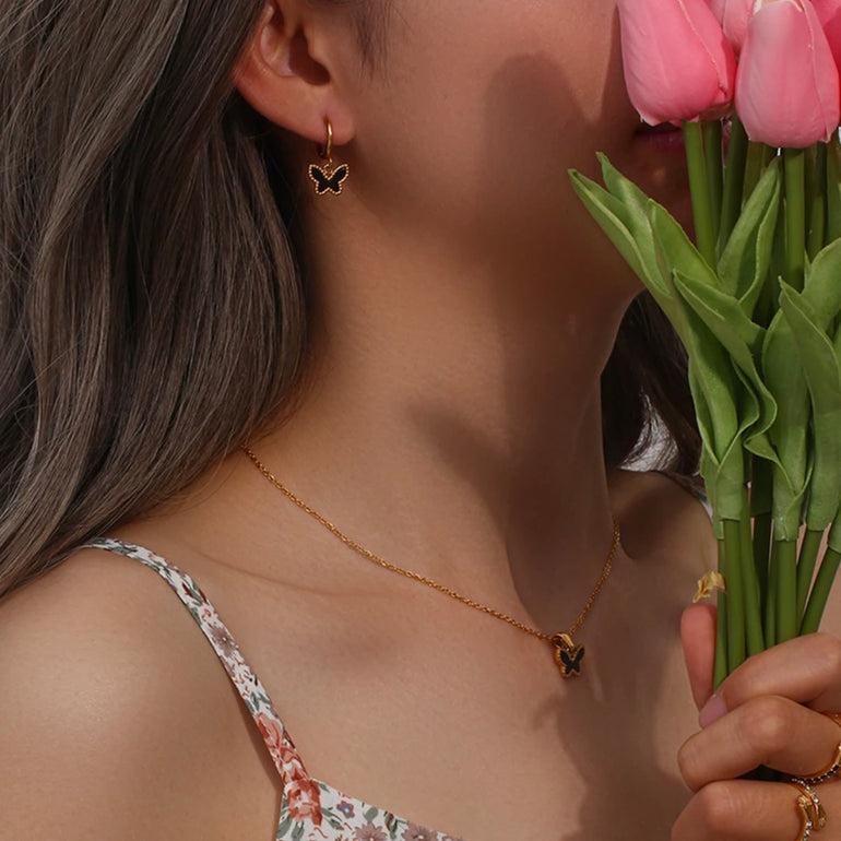 black butterfly earrings and necklace set, Sydney australia