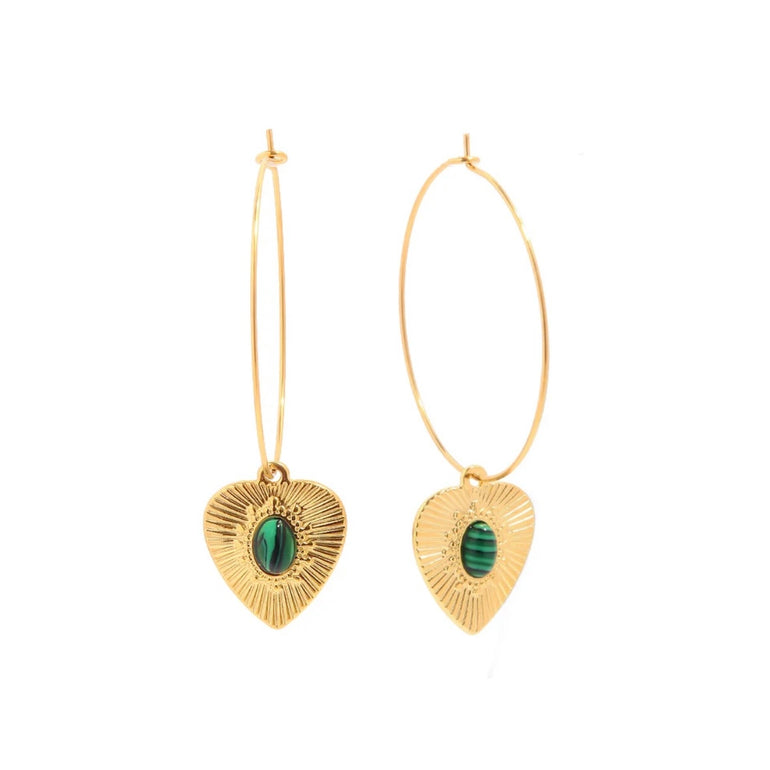 green emerald heart hoop earrings, Sydney Australia 