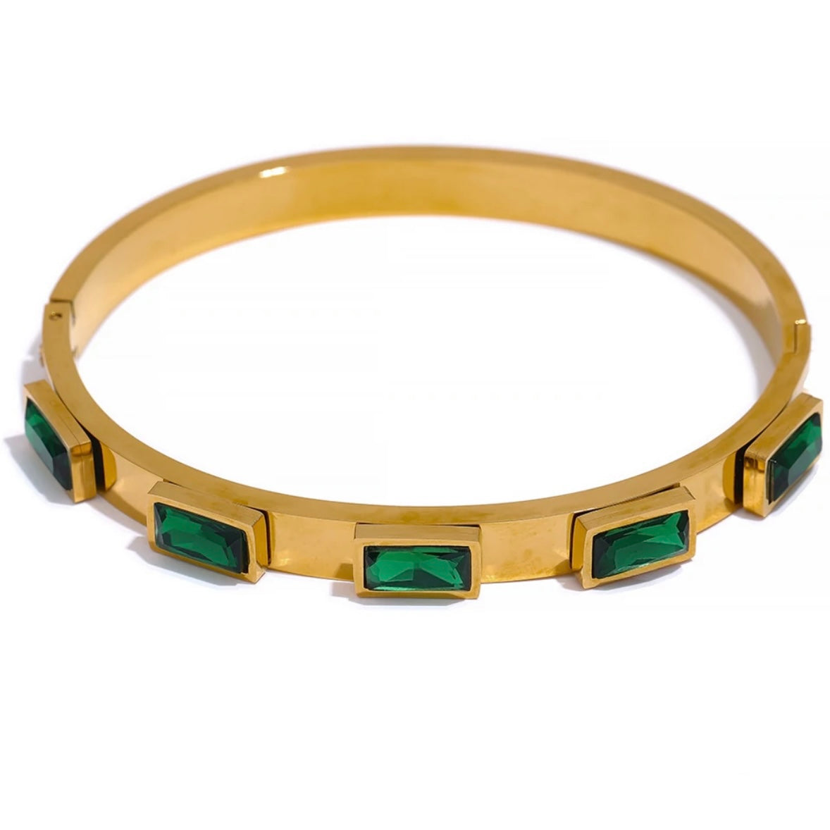 green emerald gold chunky bangle bracelet 