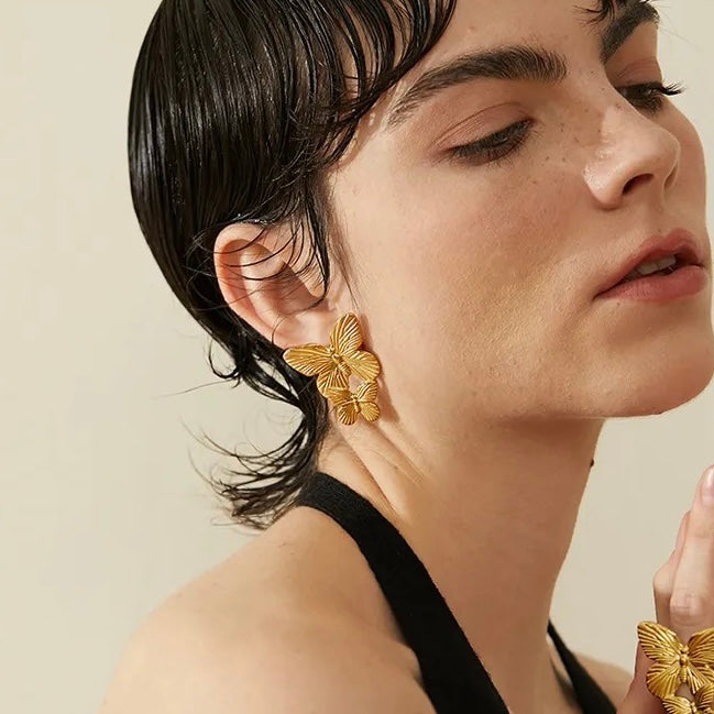 gold butterfly stud earrings, Sydney australia 