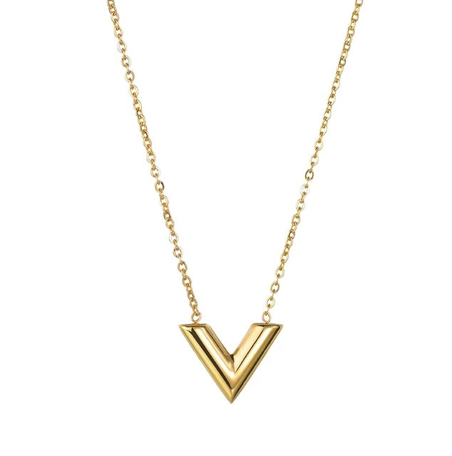 Dainty and minimalist V Shaped pendant necklace in real gold for women in australia.
