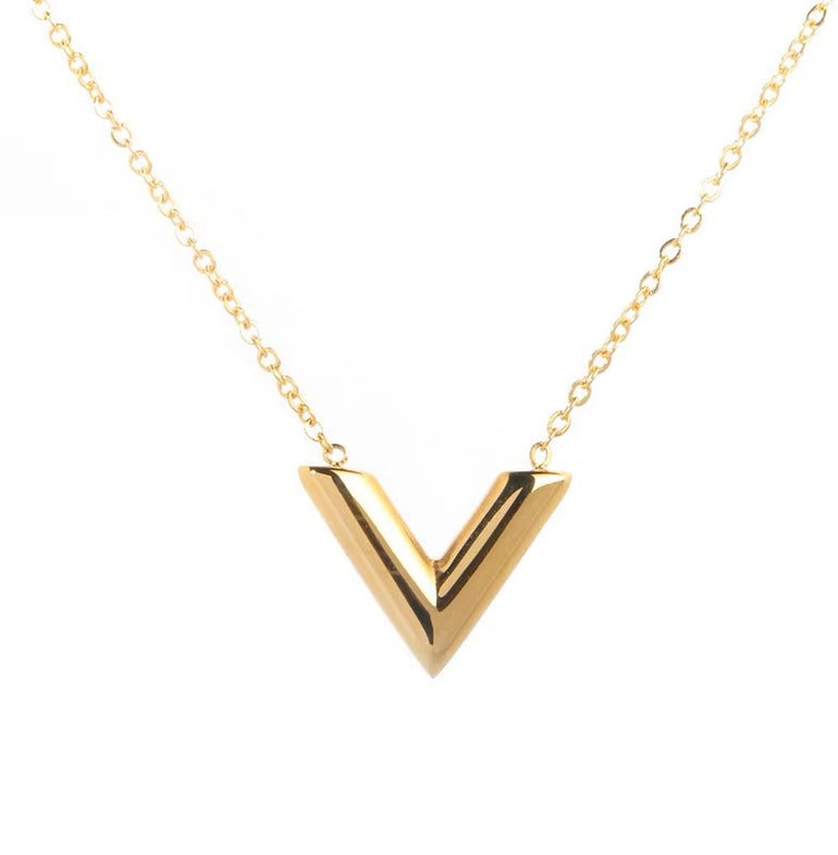 Dainty and minimalist V Shaped pendant necklace in real gold for women in australia.