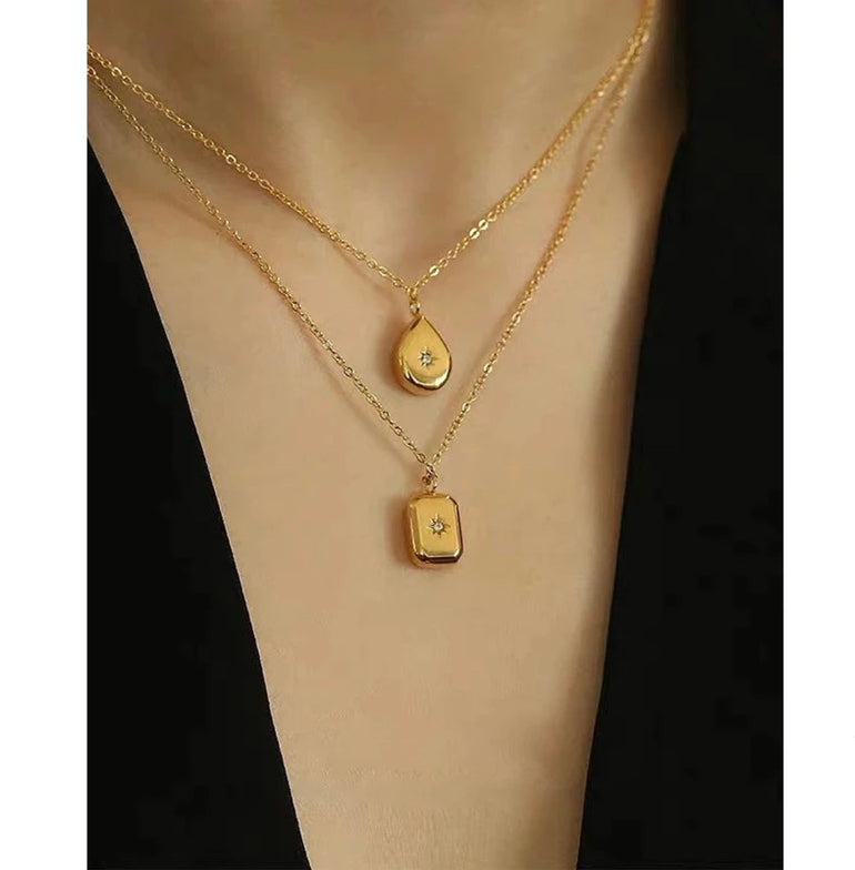 Raindrop and square starburst necklaces for women in gold and sterling silver, Sydney Australia