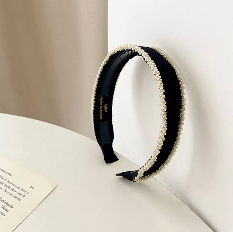Korean rice bead braided with velvet headband in black colour for women and ladies and girls