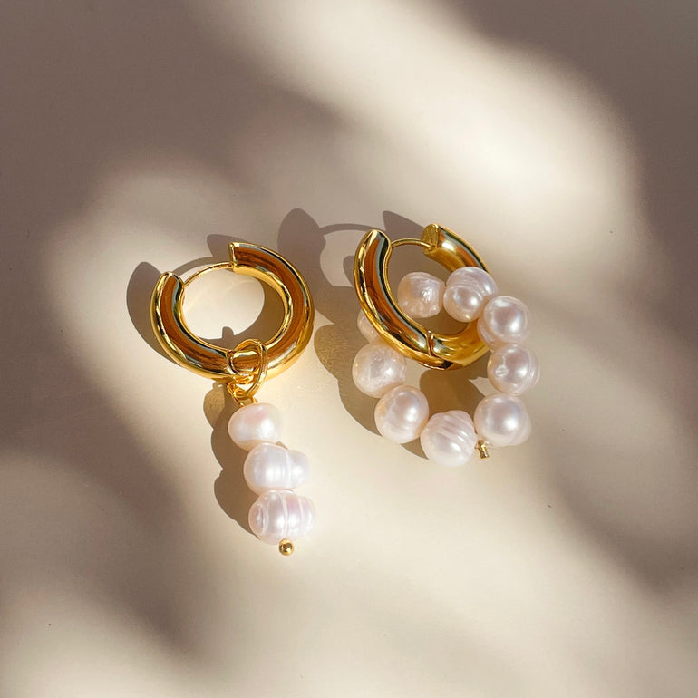 pearl huggie hoop earrings