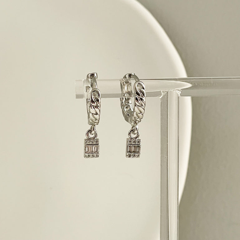 silver hoop earrings with charm 