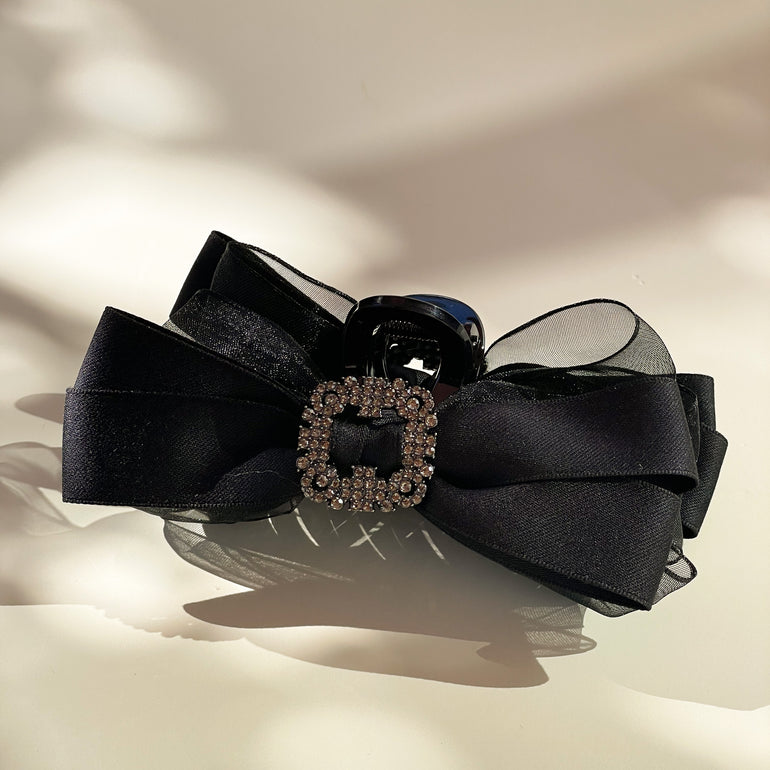 Black Bow Hair Clip with square diamond